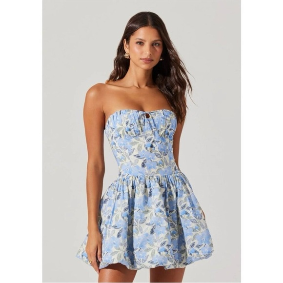 ASTR Dresses & Skirts - NEW ASTR Women's Larissa Dress Mini Bubble Floral Blue Cottagecore Size Medium